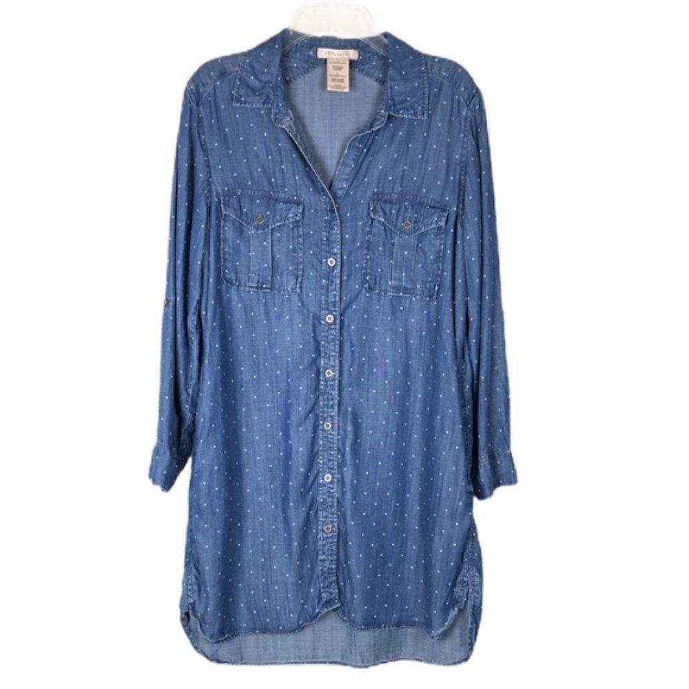 PHILOSOPHY Chambray Polka Dot Skirt Dress/Tunic S
